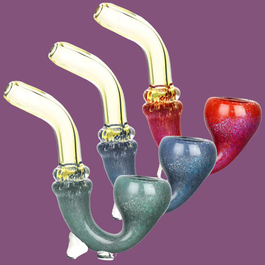 Fritted Flow Stand-up Glass Sherlock Pipe - 5" / Colors Vary