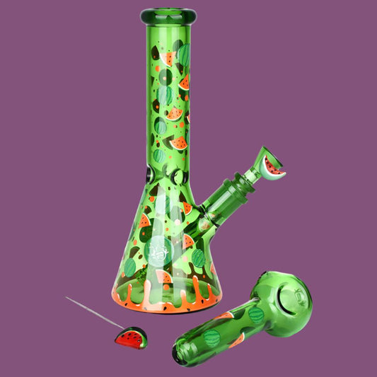 Pulsar Fruit Series Watermelon Zkittles Herb Pipe Glow Duo - 10" / 14mm F