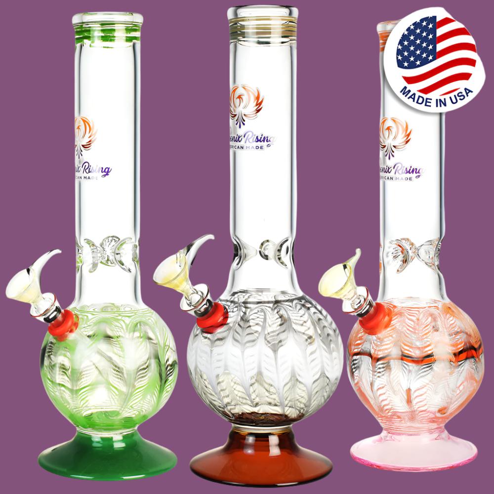 Phoenix Rising Bubble Base Water Pipe w/ Ice Pinch - 12"/Colors Vary