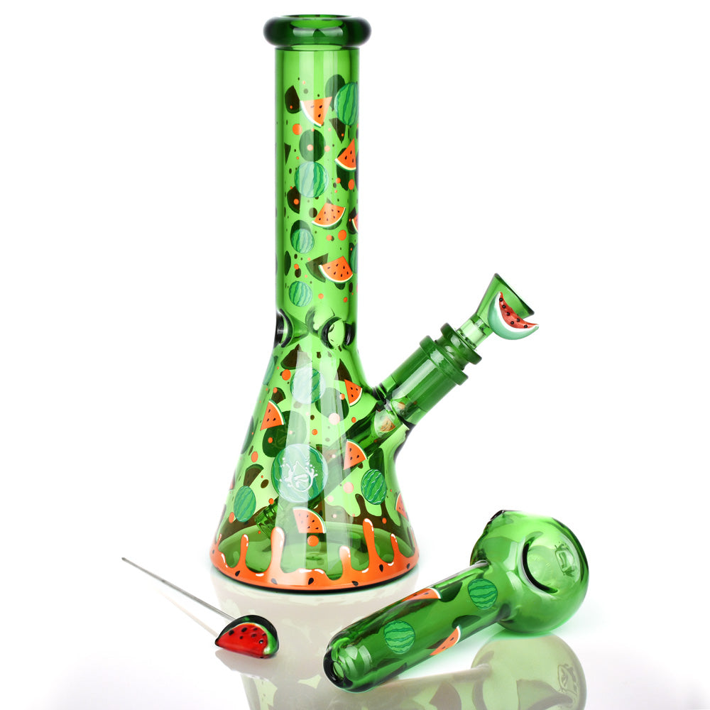 Pulsar Fruit Series Watermelon Zkittles Herb Pipe Glow Duo - 10" / 14mm F