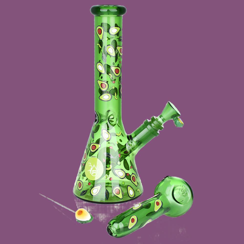 Pulsar Fruit Series Avocado Gold Herb Pipe Glow Duo - 10" / 14mm F